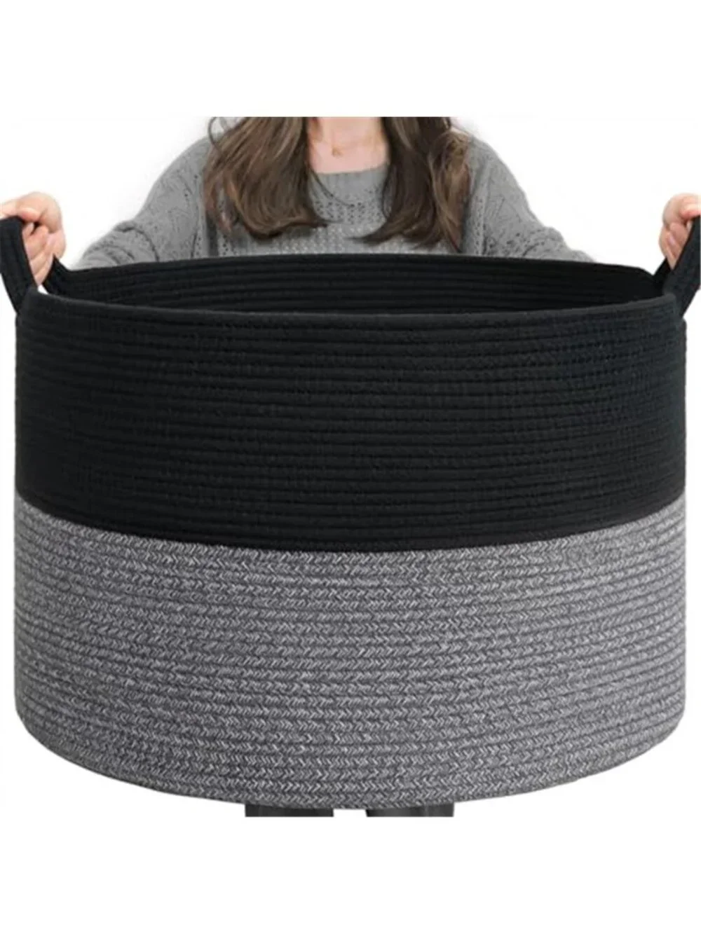 New XXXLarge Woven Rope Blanket Basket Living Room Black Grey